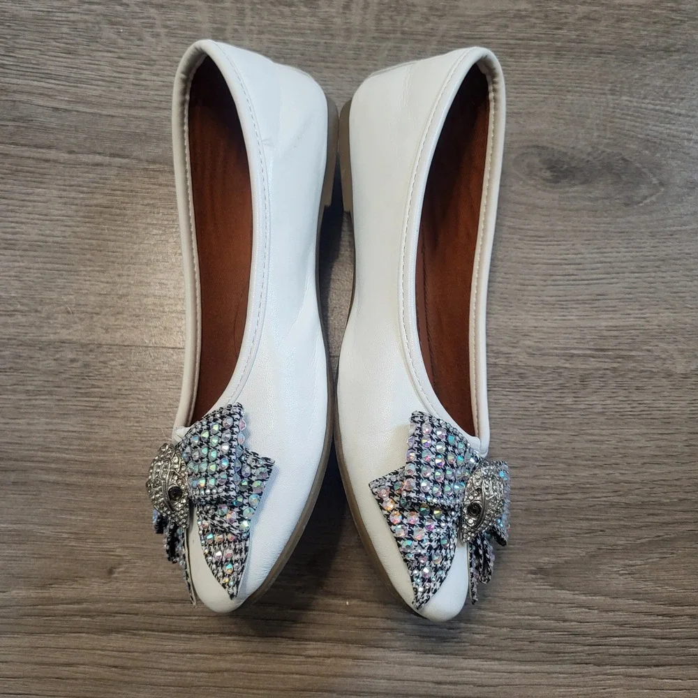 Kurt Geiger Mini Kensington Ballerina White Leather Crystal Bow Flats Kids 2